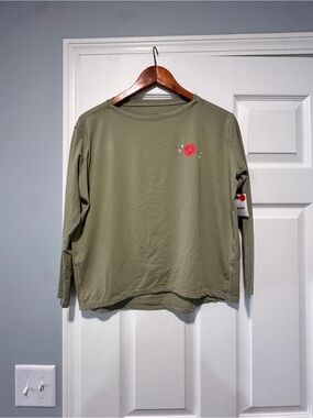 Pure Barre Olive Green Long Sleeve Tee with Pink Logo